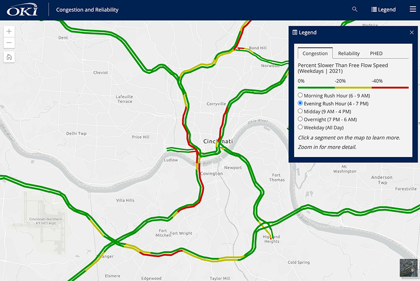 Congestion & Reliability screenshot shows colored lines representing congestion in the OKI Region
