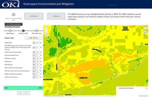 a sample of weighted layers are selected resulting in a map with range of colors depicting low to high sustainability