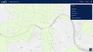 Map showing concentrated areas of mobility impact zones in the OKI region.